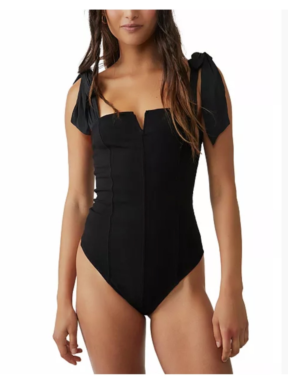 Free People Square Neck LOLA Shoulder Tie Bodysuit size S